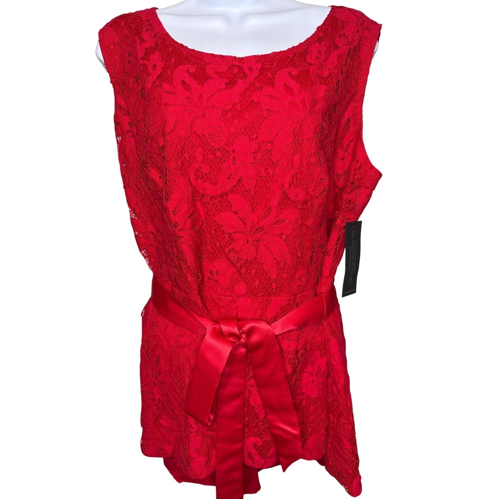 NWT Lela Rose for Lane Bryant Womens Red Lace Sash‎ Belt Top Sz 18 Coquette Bold